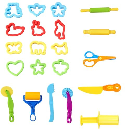 Creative Playdough Set with 21 Accessories, Play Dough Tools, Educational Dough Tools for Preschool Learning, Complete Playdoh Accessories Set with Rollers and Cutters