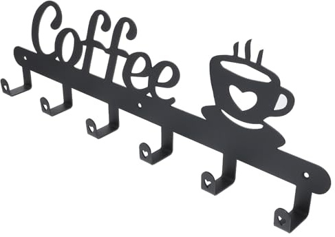 HYTROVE Organizador de Tazas de Café de Hierro Negro para Colgar en Pared, Estante Ganchos Múltiples, Portavasos de Pared para Cocina, Soporte Rústico para Ahorro de Espacio, Fácil