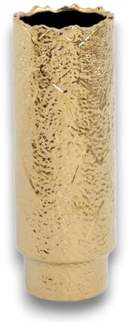 Jarrón Decorativo de Cerámica Dorado – Florero Moderno Texturizado, Diseño Elegante para Salón, Mesa o Decoración del Hogar (3 Tamaños Disponibles) (30,5cm x 10,5cm x 10,5cm)