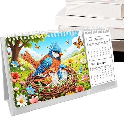 Gem Art Calendar - 2027-2028 Planner | Rhinestone skrivbordsdekor 11,8 tum, pappershartsmaterial | Månatlig hantverkskalender Avkopplande gör-det-själv-konstpresent för hemmakontor Klassrum för kvinno