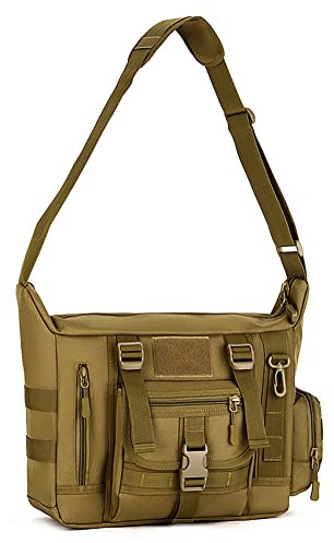 HUNTVP Taktische Messenger Bag Umhängetasche Umhängetasche Gürtel Sling Taschen Laptop Für Arbeiten Radfahren Jagd Camping, Braun, 13.78''W*9.45''H*4.33-5.51''D