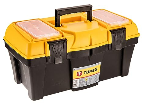 TOPEX Werkzeugkasten 18 (44 x 22 x 22 cm) Organizer, Verschließbare Fächer, Kunststoffklammern, Kunststoffgriff, Buckle, Lightweight Kunststoff Werkzeugbox mit Abnehmbarem Tablett