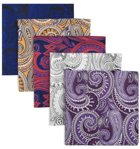 Shlax&Wing 5 Pieces Assorted Mens Pocket Square Handkerchiefs Set Lot