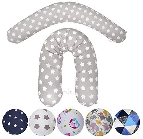 Emi&Sam Stillkissen 170cm Schwangerschaft Lagerungkissen Stillkissenbezug Ersatzbezug Bezug ((!nur Bezug!) 11. Sterne Weiß/Grau)