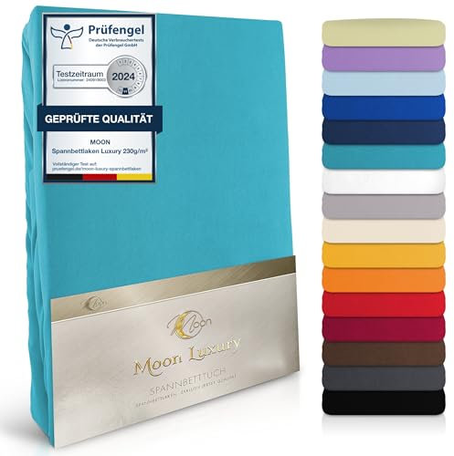 Moon-Luxury Spannbettlaken Spannbetttuch Jersey Stretch 230g/m² für Wasserbetten, Boxspringbetten und herkömmliche Matratzen (Petrol, 120x200-120x220)