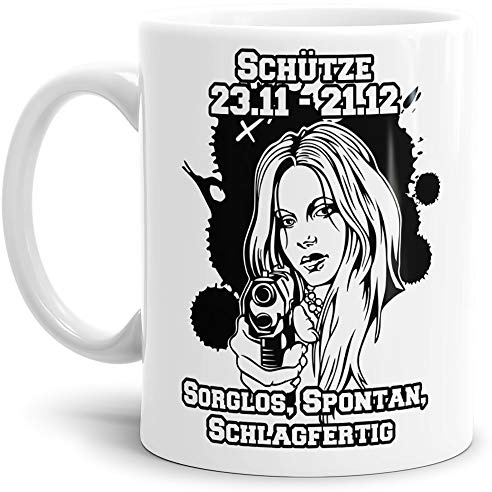 Sternzeichen-Tasse Schütze - Weiss - Geburtstag/Astronomie/Sternen-bilder/mit Spruch/Witzig/Kaffeetasse/Mug/Cup - Qualität Made in Germany