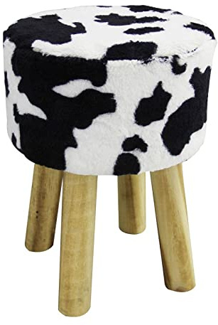 ECHTWERK Pouf effetto pelliccia, stile country, sgabello in pelle di mucca con superficie imbottita, 2 kg, 28 x 28 x 40 cm, colore: bianco e nero