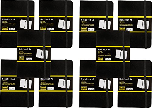 Idena 209282 - Notizbuch DIN A6, kariert, Papier cremefarben, 192 Seiten, 80 g/m², Hardcover in Schwarz (Notizbuch, 10x DIN A6)