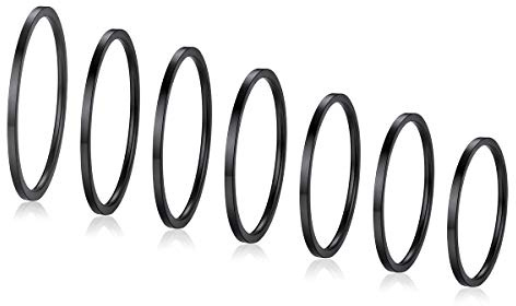 FOCALOOK Black Ring Set 1 mm Thin Mid Finger Rings 7 Pcs Black Knuckle Plain Band Rings for Women Thumb Stacking Rings Size 4-10