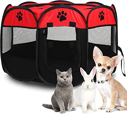 Welpenlaufstall, Welpenauslauf Faltbar Laufstall Hund 8-Panel Mesh Oxford Tierlaufstall Hundelaufstall Katzengehege für Katzen Hasen und Kleintiere 68 x 45 cm Picknick