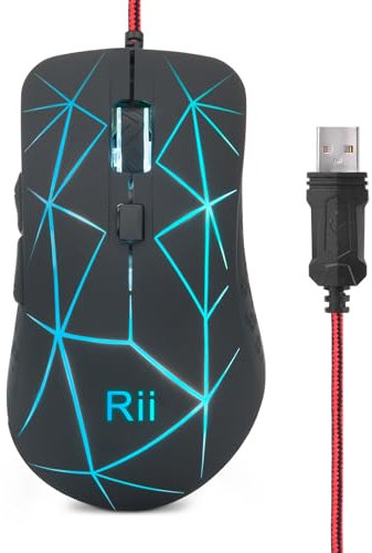 Rii Gaming Mouse, USB Wired Mouse with RGB Backlit and Adjustable Sensitivity Levels​,Ergonomic Mice with Side Buttons for Laptop Computer PC,Office Home Work
