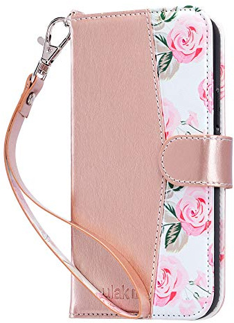 ULAK Hülle für iPhone 12/12 Pro Klapp-Brieftaschenhülle 6,1 Zoll Roségold | RFID-Schutz abnehmb. Handgelenkband Tasche Schutzhülle Standfunktion Handyhülle mit Kartenfächer Klapphülle für iPhone 12
