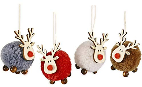 BoBoU Weihnachtsschmuck Rentier 4er-Set aus Holz und Filz Weihnachtliche Baumanhänger Weihnachtsbaumschmuck Deko Anhänger Weihnachtsdekoration Geschenk Dekoration