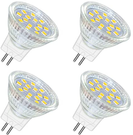 Akynite MR11 GU4 2W LED Cool White 6000K, 250LM, AC DC 12V-24V, 120° Angle with Glass Cover, MR11 10W-20W Halogen Replacement, Energy Saving 35mm GU4 12V Spotlight Bulb for Cooker Hood, 4pcs
