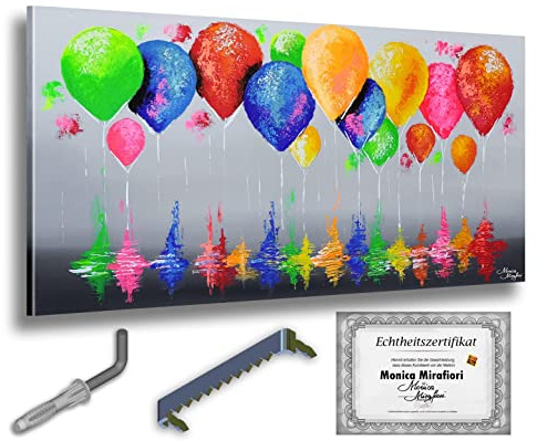 Monica Mirafiori I 100% HANDGEMALT I Gemälde 99 Luftballons 140x70cm | Gemälde Handgemalt | Acrylgemälde | Sehr Großes Acrylbild I Moderne Kunst I Kunstbilder