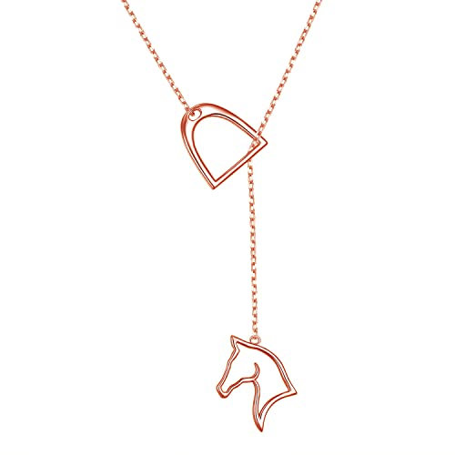 S925 Sterling Silber Glückshufeisen-Halskette Y-Kette Lariat Pferd Steigbügel Geschenk Schmuck für Frauen Erwachsene, Sterling Silber, Zirkonia