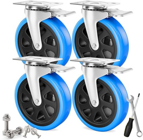 Asibaade 4 Stück 100mm Schwerlastrollen inkl. Montagezubehör Transportrollen Möbelrollen mit Bremsem 360° Drehung bis 600KG Tragbarkeit für Möbeltransport & Industrietransport