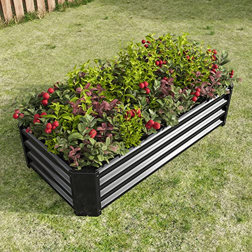FOUBAM Bac à Plantes surélevé Bac à Fleurs 120x61x30cm Jardin Bac à Plantes terrasses Bac à légumes Jardinière en métal galvanisé Tôle d'acier résistante aux intempéries Bac à légumes surélevé