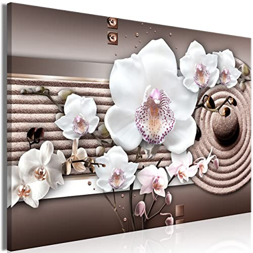 decomonkey Akustikbild Orchidee Blumen 90x60 cm 1 Teilig Leinwand Modern Bilder Wandbilder XXL Schallschlucker Schallschutz Akustikdämmung Wandbild Deko Leise Magnolien Pflanzen Braun Weiß Grau
