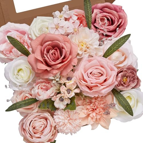 Serwalin Künstliche rosa Blumen Hochzeit Frühlingsrosen Seidenblumen für Dekoration DIY Handwerk Combo Kuchen Blumen Wohnkultur Boho Tafelaufsätze Babyparty Brautstrauß Valentinstag