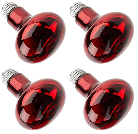 NAVESO Lampada Riscaldante Notturna a Infrarossi 100W, 4 Pezzo Lampadina Riscaldante E27, Lampada Pulcini, Lampada Riscaldante per Rettili, Lampada di Calore a Infrarossi
