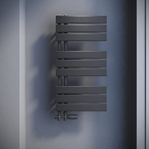 SONNI Badheizkörper Flach Handtuchtrockner mit Multiblock 762 x 400 mm Anthrazit Handtuchwärmer Seitenanschluss Panel Handtuchheizkörper