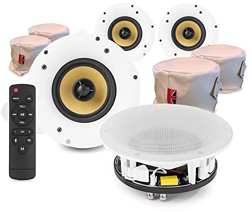 Power Dynamics Multiroom Smart WiFi Ceiling Speakers WCS5 5.25 2-Zone Stereo Wireless System with Fire Hoods for Home Multi-Room Audio, Bluetooth, App Control & Protective Covers, White