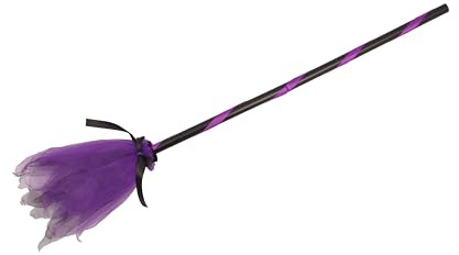 Escoba de Bruja para Disfraz (85cm, Desmontable) con Tulle Bicolore, Violet/Negro
