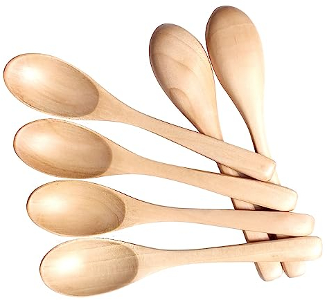 6-teilig 15cm 6zoll Löffel aus Buchenholz，Buchenholzlöffel, Holzlöffel, kleiner Suppenlöffel,Kaffeelöffel, Dessertlöffel, Rührlöffel