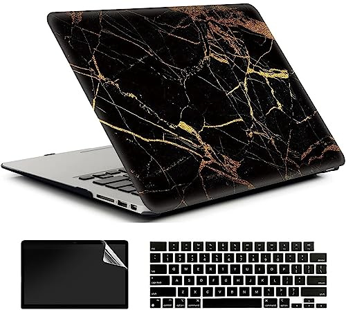 AMCJJ Kompatibel mit MacBook Air M1 Hülle 13 Zoll 2022 2021 2020 A2337/A2179 mit Retina,Schutzhülle Cover & EU Tastaturschutz & Displayschutz,Schwarzer Gold Marmor 1