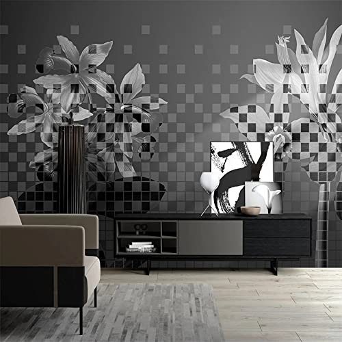 Fototapete 3D Graue Pflanzenblumen 450 cm B x300 cm H Vlies Tapeten Wandtapete XXL Moderne Wanddeko Wohnzimmer Schlafzimmer Büro Flur