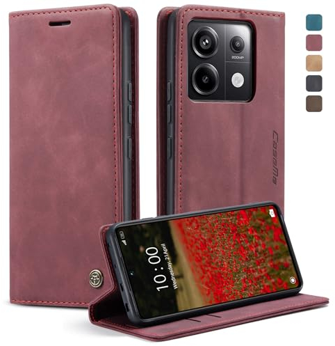 KZB Handyhülle für Xiaomi Redmi Note 13 Pro 5G Hülle (Nicht für 4G) Premium Leder Klappbar Flip Case Tasche Magnet Kartenfach Standfunktion Klapphülle Schutzhülle für Redmi Note 13 Pro 5G - Weinrot