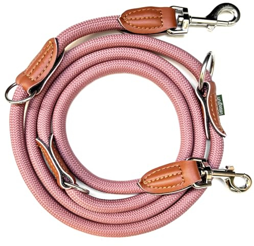 Leisegrün Hundeleine große Hunde, 3-Fach verstellbar 2m, Rosa | Devon: Hausleine, Kurzführer & Führleine für den Hund, rund geflochten, Nylon Paracord Seil, 1m-1,8m, Umhängeleine zum Joggen