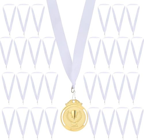 GeeRic 30 Piezas Cinta de Cuello para Medallas,Cintas para Medallas Cordones Medallas Rayas Cintas para Competiciones Reuniones Deportivas Fiesta（Blanco）