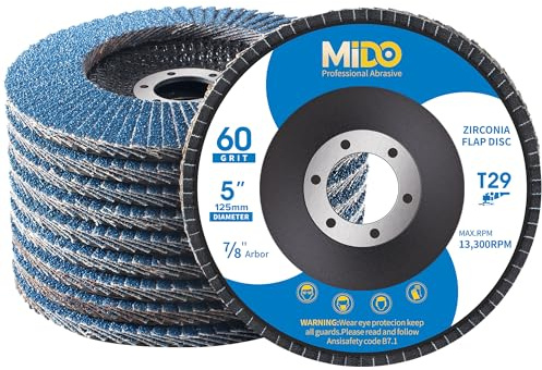 MIDO Professional Abrasive Flap Discs 125mm 10 PCS 60 Grit Abrasive Flap Disc Type 29 Grinding Discs Sanding Discs for Angle Grinder to Sanding Grinding Metal Wood