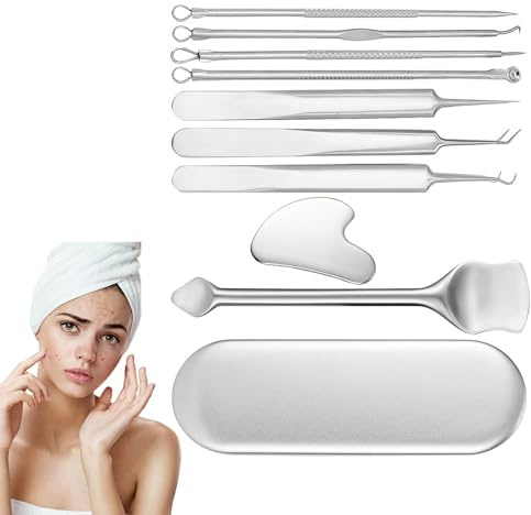 Extractor de comedones, extractor de poros, kit de extracción de comedones, herramientas de extracción con maletín portátil, para comedones, Whitehead, cuidado facial, nariz e imperfecciones