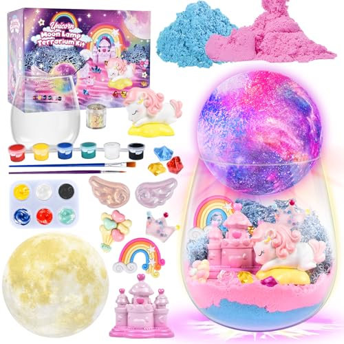Joellfuner Einhorn Terrarium Set, Einhorn Geschenke für Mädchen, DIY Kinder Nachtlicht für Mädchen, Bastelset für Kinder ab 3 4 5 6+ Jahre
