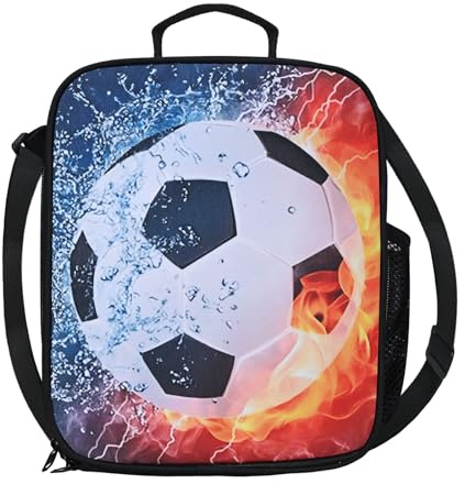 Football Tote Lunch Box Containers Cooler Bag for School Work Picnic Sport | Keep Warm and Cold,Soft Comfortable Handle,with Side Pocket,Waterproof Fabric,Two-Way Smooth Zipper