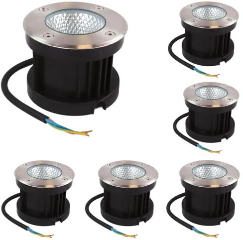 ENOVALITE 6 Stück LED Bodeneinbaustrahler 7W 490lm, 3000K Warmweiß, IP67 | Ø 100x80mm, Edelstahl und Aluminium, befahrbar bis 2t, 230V Bodeneinbauleuchte, Außenleuchte, Bodenspot