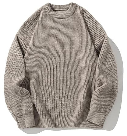 Men's Vintage Grandpa Aesthetic Sweaters Crewneck Knitted Sweatshirt Pullovers Y2K Grunge Clothing Korean Streetwear (Tan,Large)