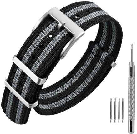 Annefit Klockarmband i nylon, 16 mm, 18 mm, 20 mm och 22 mm, vattentätt klockarmband i militär stil med kraftigt spänne, armband i ett stycke, 22mm, Nylon, Ingen ädelsten
