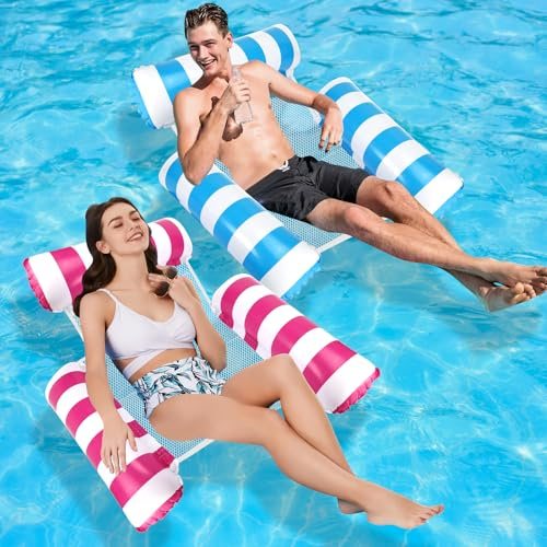 2 StüCk WasserhäNgematte Pool Luftmatratze Pool 4 In 1 Aufblasbare WasserhäNgematte Mit Netz, Wasser Matratze Schwimmbad, Strandwasserspielzeug füR Erwachsene Und Kinder