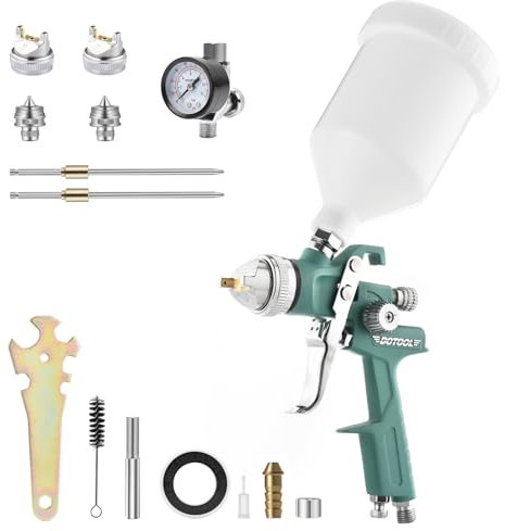 HVLP Spray Gun Kit Automotive Paint Gun with 1.4/1.7/2.0mm Nozzles,Air Spray Gun with 600cc Capacity Cup & Air Regulator Professional Sprayer for Car Primer,Varnish and Top Coat,Furniture Surface