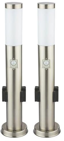2er Set Steh Leuchten Edelstahl Außen Beleuchtung Steckdosen Bewegungsmelder Garten Steh Lampen