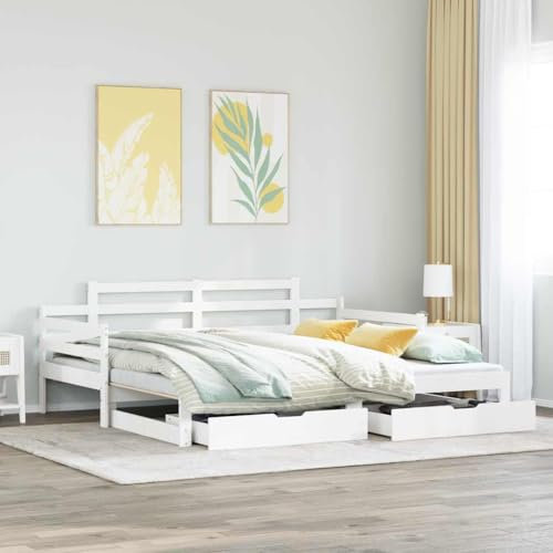 MOBCANT Tagesbett Ausziehbar mit Schubladen, Familienbett Futonbett Hausbett Bettrahmen Geeignet für Schulen Hotel Schlafzimmer Gästezimmer ohne Matratze Weiß 90x190cm