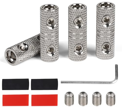 EXLECO 4 Pcs Capicorda Elettrici a Crimpare 10mm² con 4 Guaina Termorestringente, Audio per Auto Terminali Elettrici a Crimpare, 8 AWG Terminali Connettori Kit, Connettori Elettrici Rapidi in Ottone