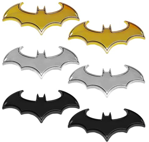 6 Pezzi Di Adesivi Batmobil, Metallo -Bat -Logo -Sticker, Badge 3D -Bat, Fai -Da -Te -Art Topo -Pattern Adesivo, Auto -Logo (Argento, Oro, Nero).