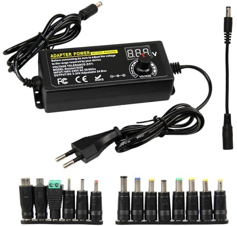 72W AC/DC Adaptateur Secteur Alimentation Transformateur avec 14 Embouts DC et Câble de Polarité Inversée, Universel Transformateur d'alimentation pour l'électronique Domestique, 3000 mA Max