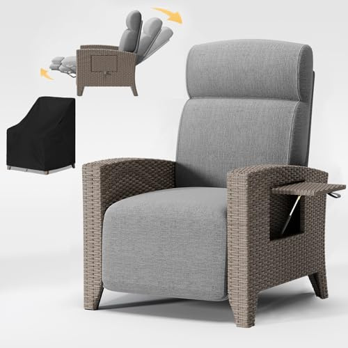 BYYBOU Gartensessel mit Liegefunktion Relaxliege Garden, Polyrattan Gartenmöbel Set mit Tisch & Abdeckung–Ratan Liegesessel Verstellbarer Sessel, ideal als Relaxsessel, Korbsessel Wohnzimmer