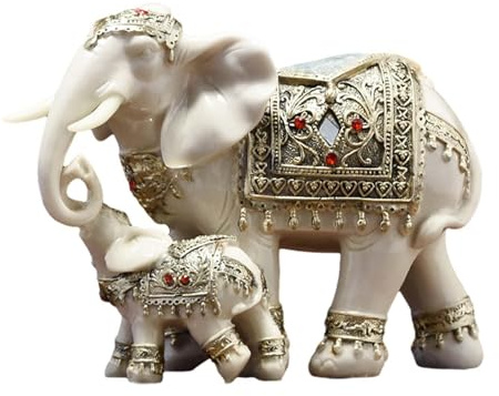 DXEHSEUY Estatuas de la familia de elefantes de pie para el hogar, cocina, comedor, color blanco, 21 x 10,5 x 15,5 cm